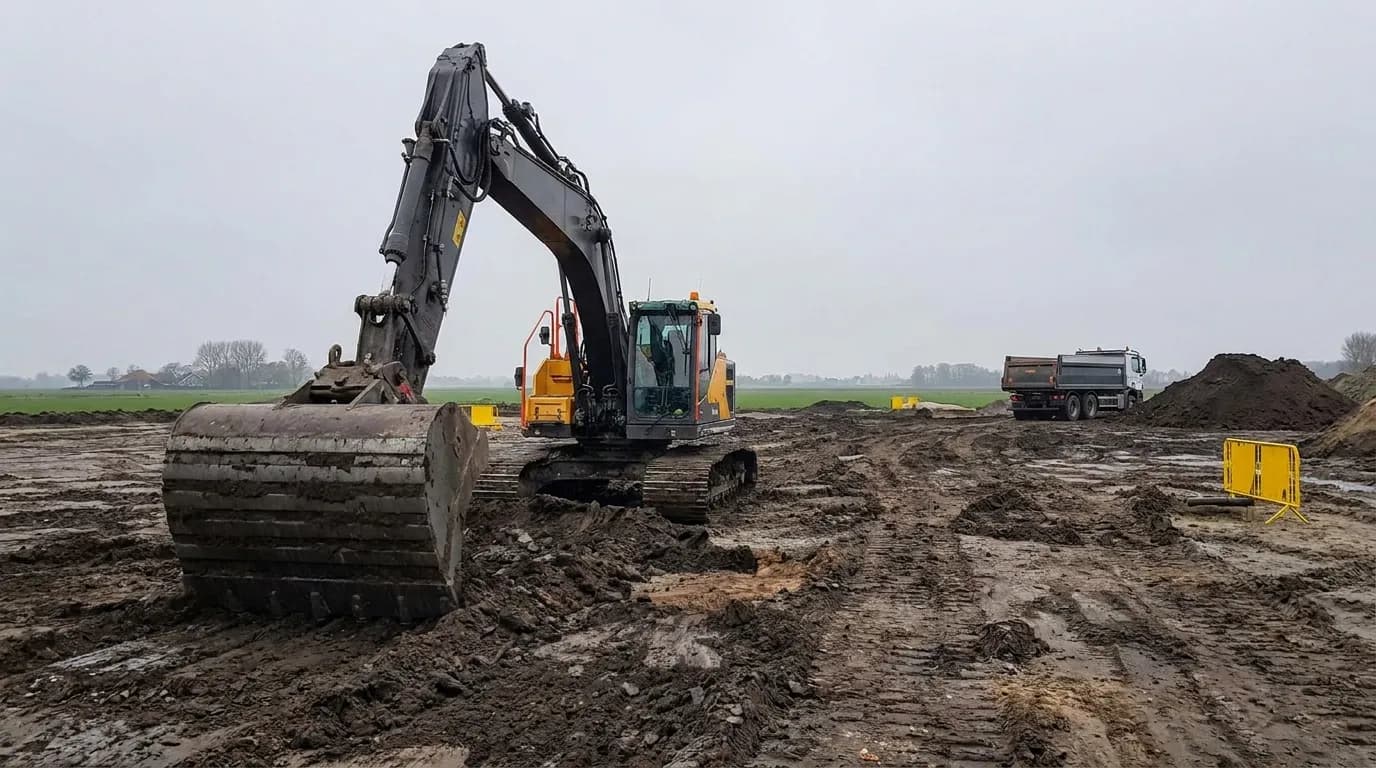 Grondwerk en bodemsanering met graafmachine