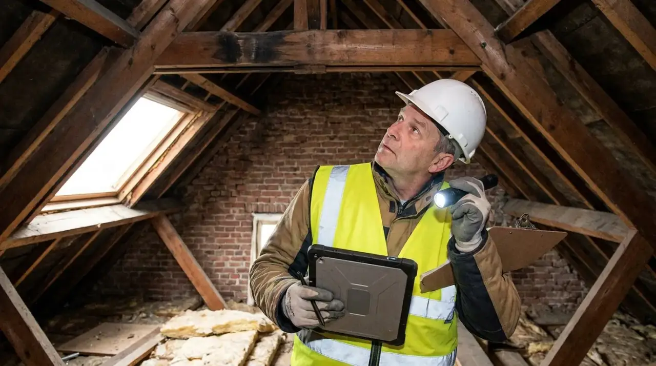 Inspecteur voert asbestinventarisatie uit