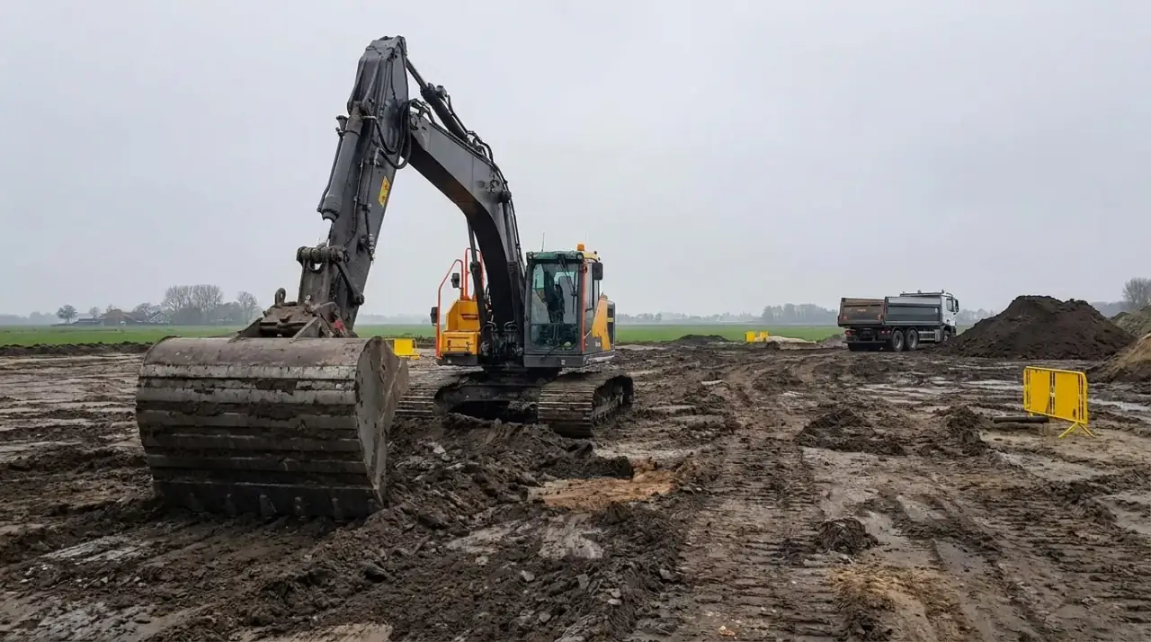 Grondwerk en bodemsanering met graafmachine